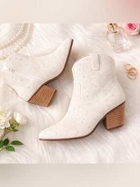 Betsey Johnson Ivory Pearl Ankle Boots